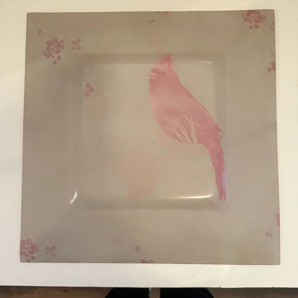 2012 Pfaltzgraff Cardinal Wreath 15' Square Glass Platter